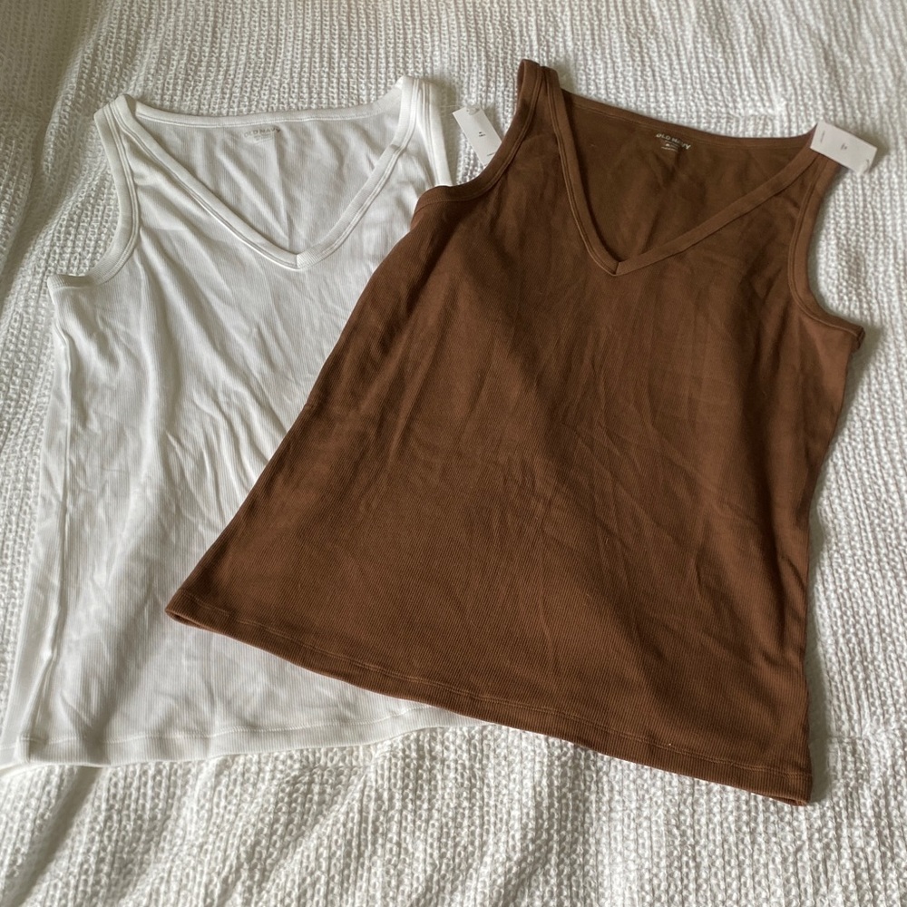 Old Navy Brown & White Sleeveless Tank Top